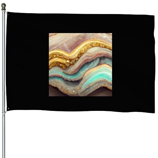 Pastel Pink Teal Agate Geode Stone House Flags