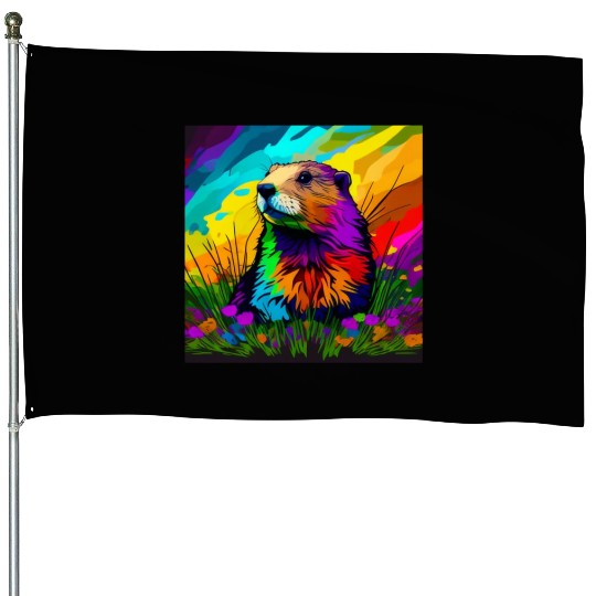 multicolor groundhog.groundhog day ,groundhog gift House Flags