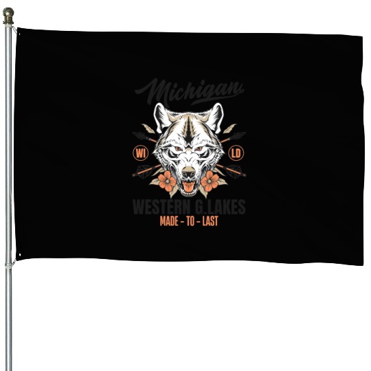 Western great lakes Michigan home of the wolf House Flags
