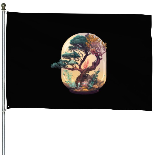 Bonsai Tree Terrarium House Flags