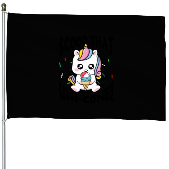 Rainbow Cute Unicorn Ice Cream Lover Mythical House Flags