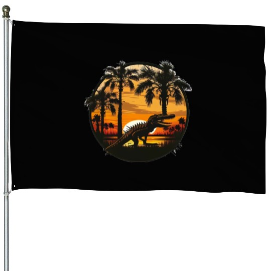 Florida Everglades Sunset Alligator and Palm Tree House Flags