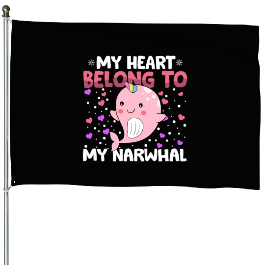 Valentines Day My Heart Belong to My Narwhal Boys House Flags