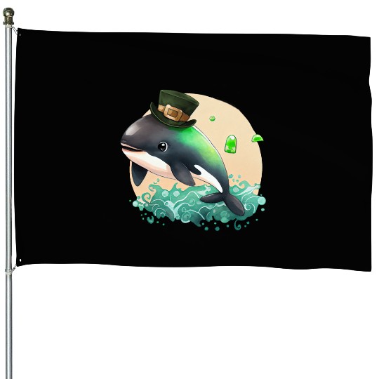 St Patrick's Day Irish Cute Orca Saint Patrick House Flags