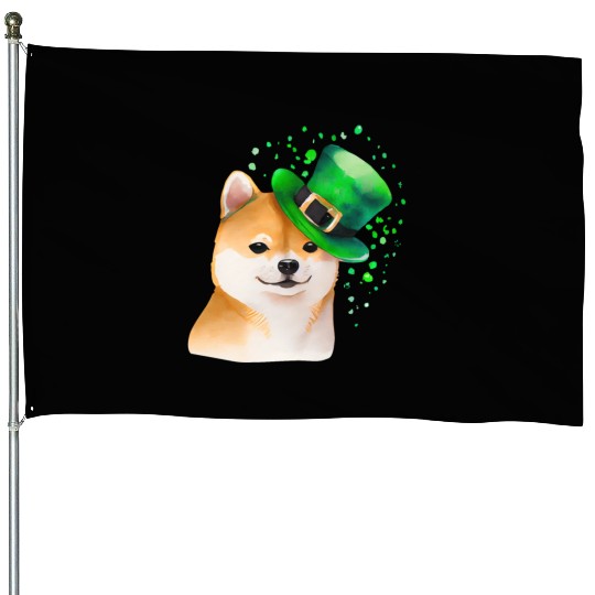St Patrick's Day Irish Shiba Inu Saint Patrick House Flags