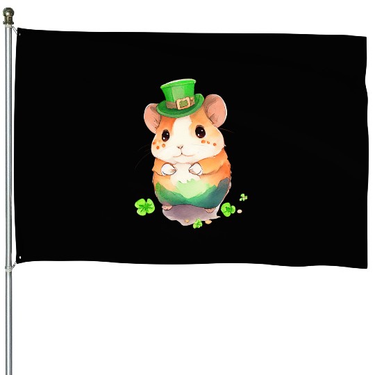 St Patrick's Day Irish Cute Hamster Saint Patrick House Flags