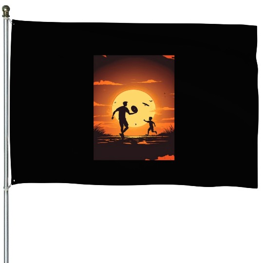 Ultimate Frisbee Fans Father and Son Playing House Flags