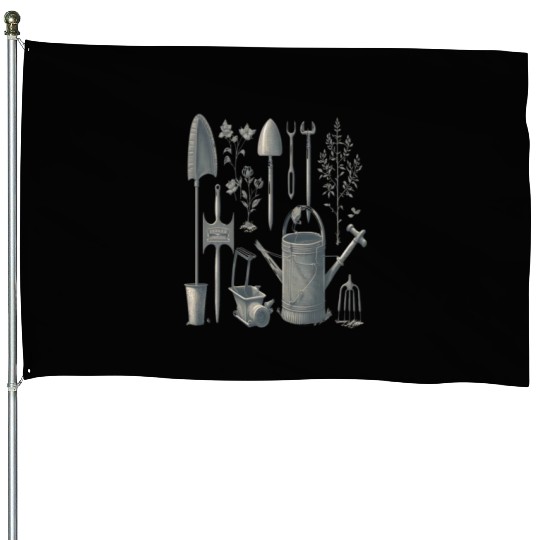 Florist Gardener Dad Grayscale Gardening Tools House Flags