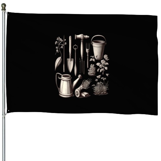 Florist Gardener Dad Grayscale Gardening Tools House Flags