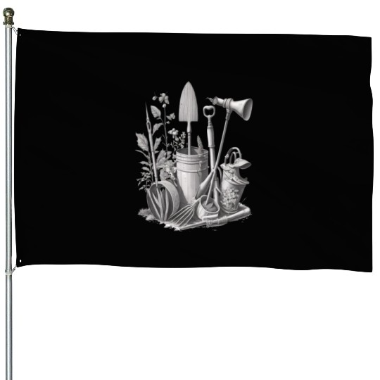 Florist Gardener Dad Grayscale Gardening Tools House Flags