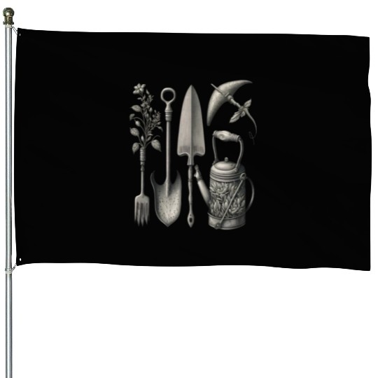 Florist Gardener Dad Grayscale Gardening Tools House Flags
