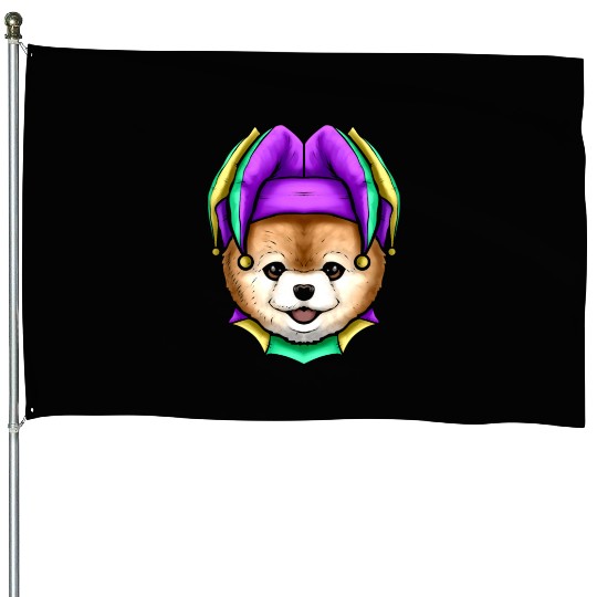 Cute Bear with Jester Hat for Mardi Gras House Flags