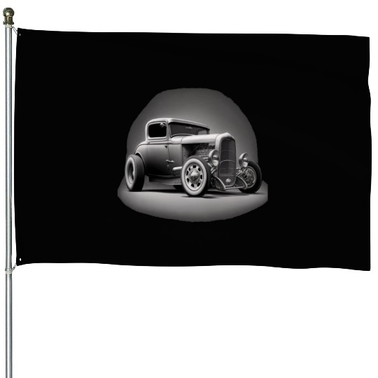 Street Rod Aesthetic Style Vintage Car Hot Rod House Flags