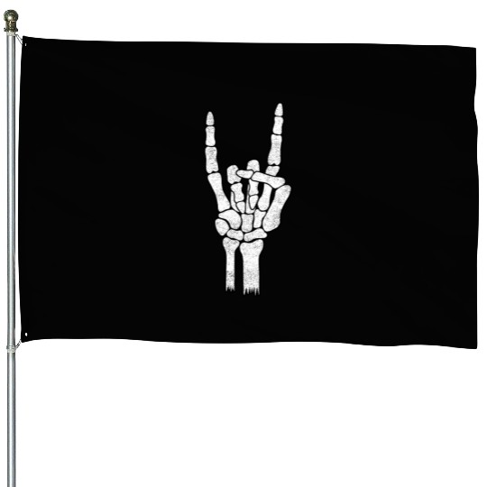Skeleton Hand Rock Metal Sign House Flags