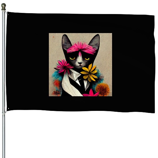 Painting of a cat on a wall House Flags