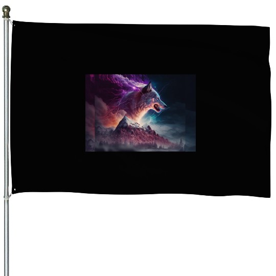 Electric Mountain, Violet Skies, and a Luminous Wo House Flags