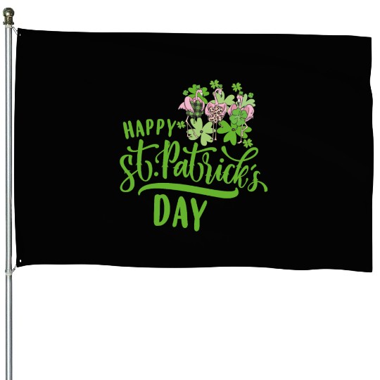 Happy St Patricks Day Irish Flamingo House Flags