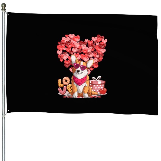 Welsh Corgi Lover Red Hearts Valentine Corgi Owner House Flags