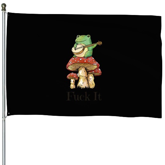 Cottagecore Toad Playing Guitar House Flags