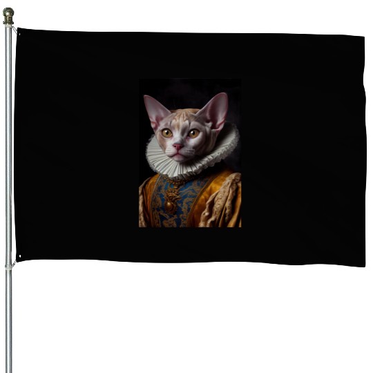 Black Queen Devon Rex Cat Breed Portrait Royal Ren House Flags