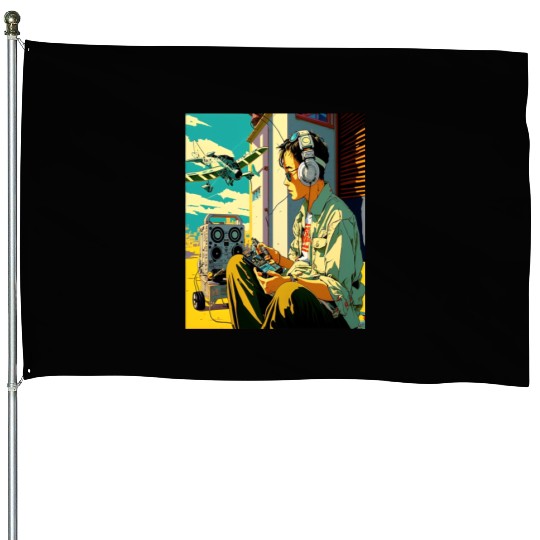 Miniature Plane Lover Cool Retro Radio Controlled House Flags