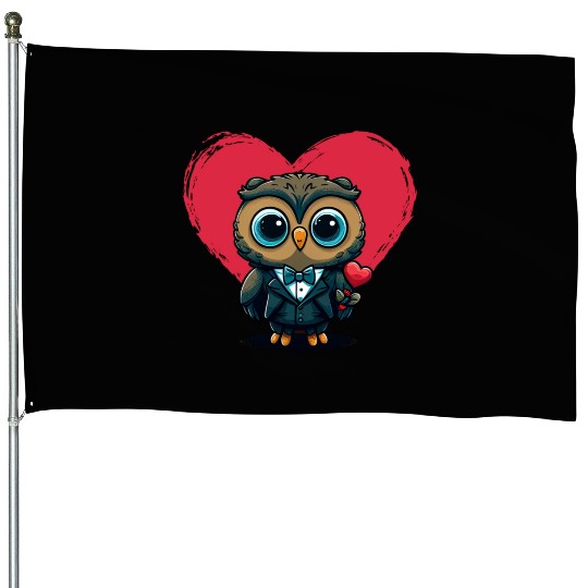 Valentine's Day Romance with Adorable Owl Groom House Flags