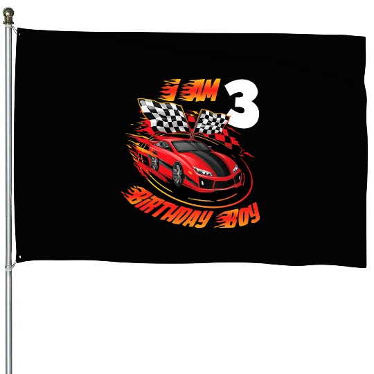 race car 3rd birthday boy 3 year old racing car dr House Flags