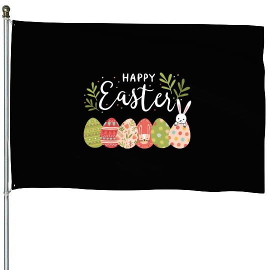 Happy Easter Spring Flowers Bunny Rabbit Egg Hunt House Flags