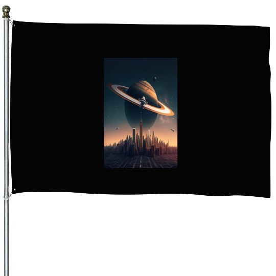 Solar system planet Saturn galaxy House Flags