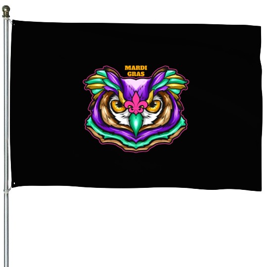 Purple Green Owl With Pink Fleur De Lis For Mardi House Flags