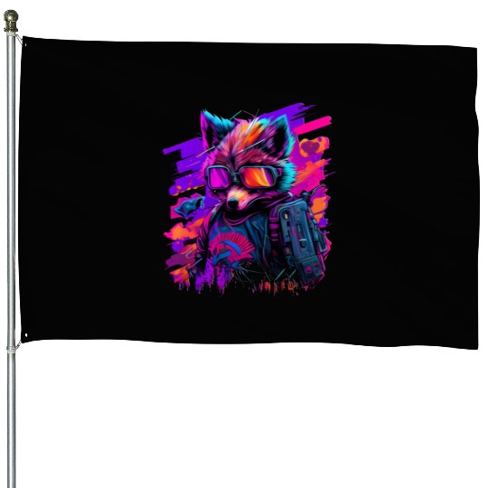 cyberpunk synthwave cool fox House Flags
