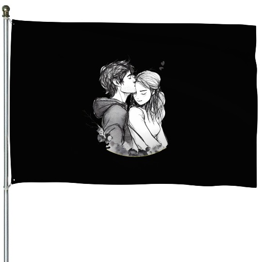 Romantic couple embrace lovingly ink House Flags
