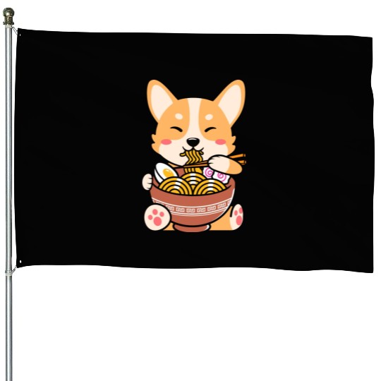Cute Shiba Inu Noodle Bowl Design House Flags