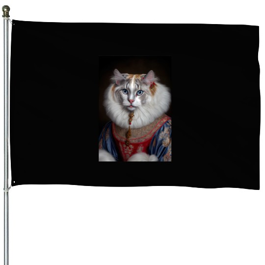 American Curl Prince Cat Breed Portrait Royal Rena House Flags