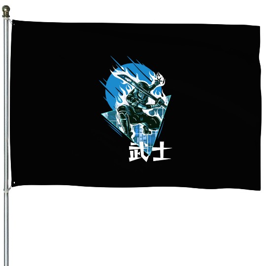 Vaporwave Ninja Flaming Sword Warrior Japanese Aes House Flags