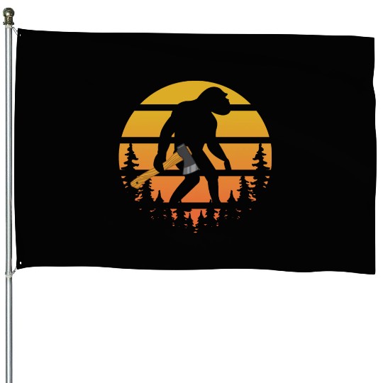 Retro Sasquatch Axe Throwing For Axe Thrower House Flags
