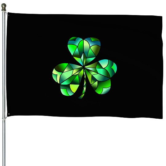 Green Gradation Stained Glass Irish Clover House Flags