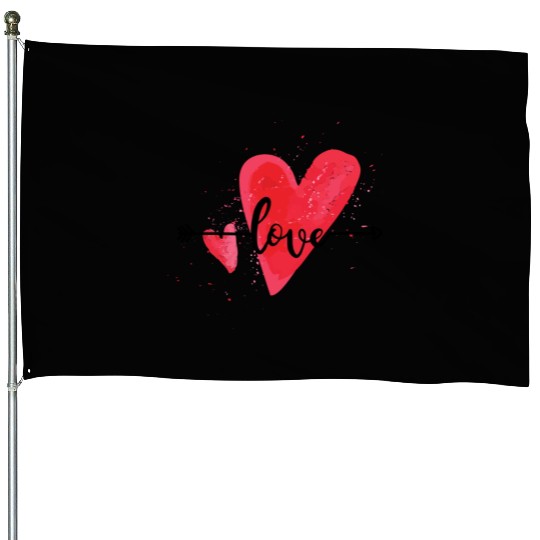 Love red heart Valentines House Flags