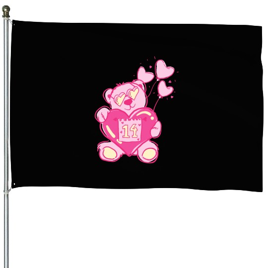 Teddy bear valentine with balloons House Flags