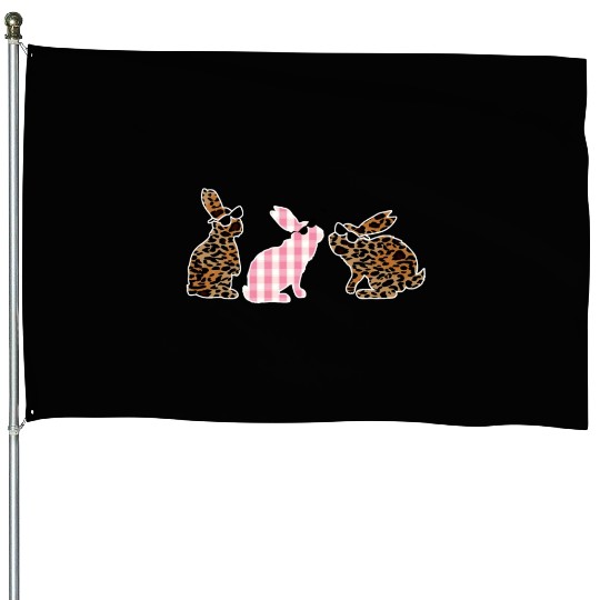 Cute Leopard Plaid Bunny Sunglasses Easter Day House Flags
