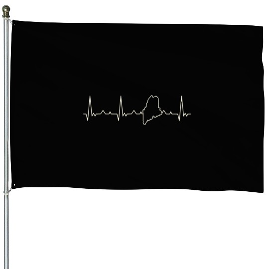 Maine State USA. Heart. Love. EKG. Pulse. Beat. House Flags