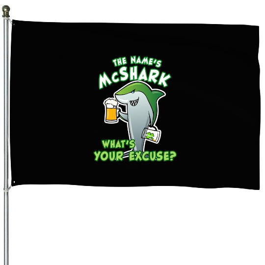 St Patricks Day Shark Funny Beer Drinking House Flags