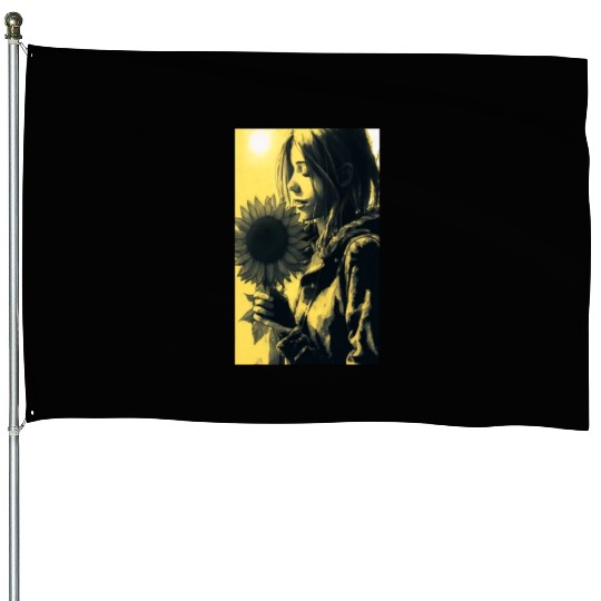 Art Painting Lover Sunflower Girl Art Painting House Flags