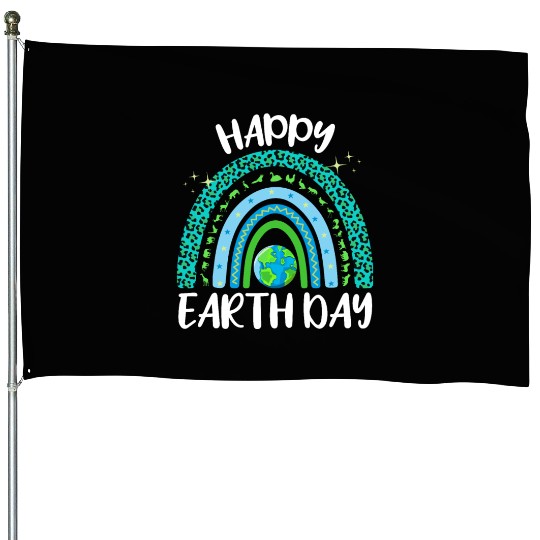 Happy Earth Day Planet with Rainbow House Flags