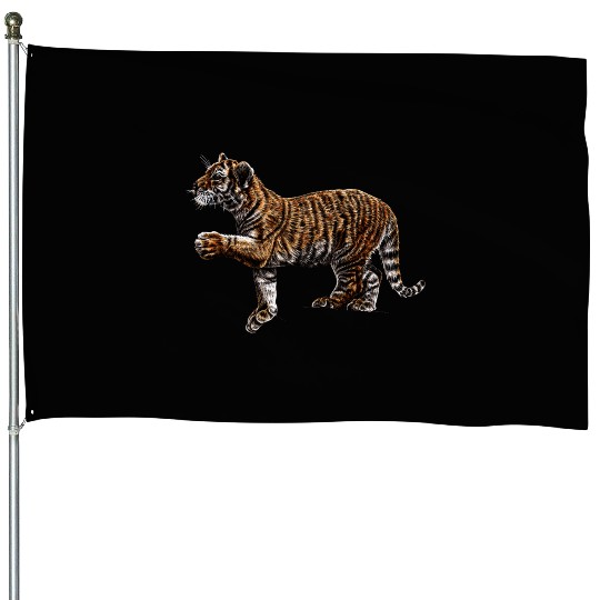 Amur tiger cub colour illustration House Flags