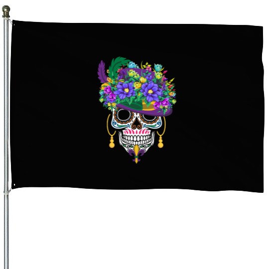 Mardi Gras Costume Dia De Los Muertos Flower Sugar House Flags
