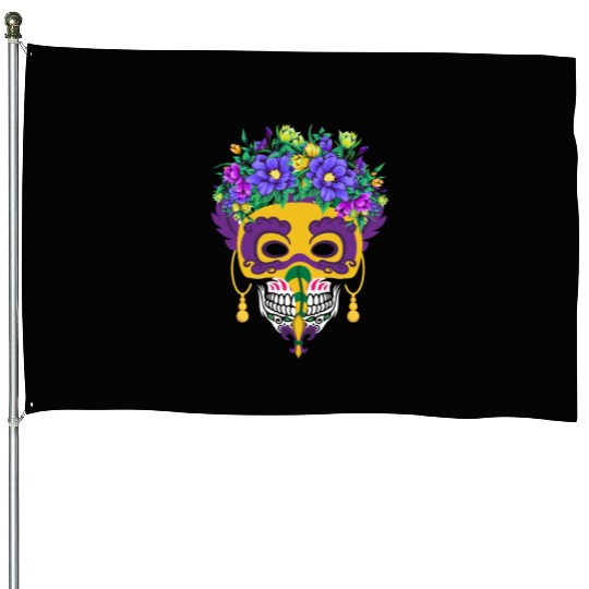 El Dia De Los Muertos Mardi Gras Mask Flower Sugar House Flags