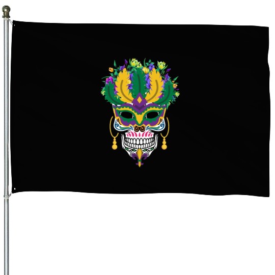 Dia De Los Muertos Mardi Gras Costume Flower Sugar House Flags