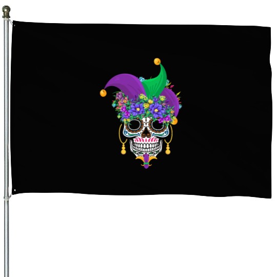 Mardi Gras Mask Dia De Los Muertos Flower Sugar House Flags