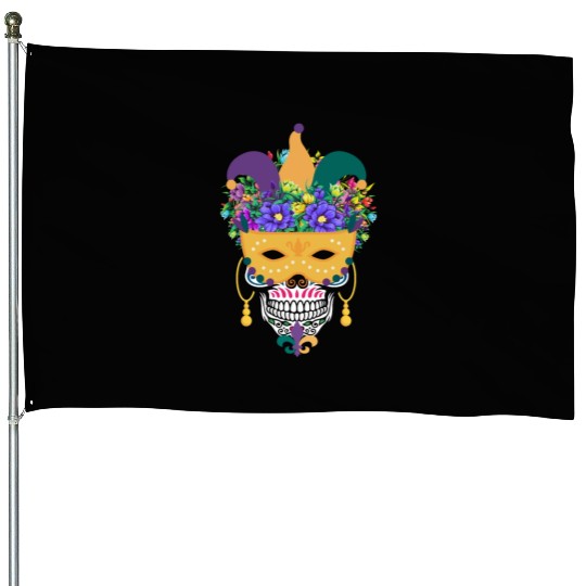El Dia De Los Muertos Mardi Gras Costume Flower House Flags